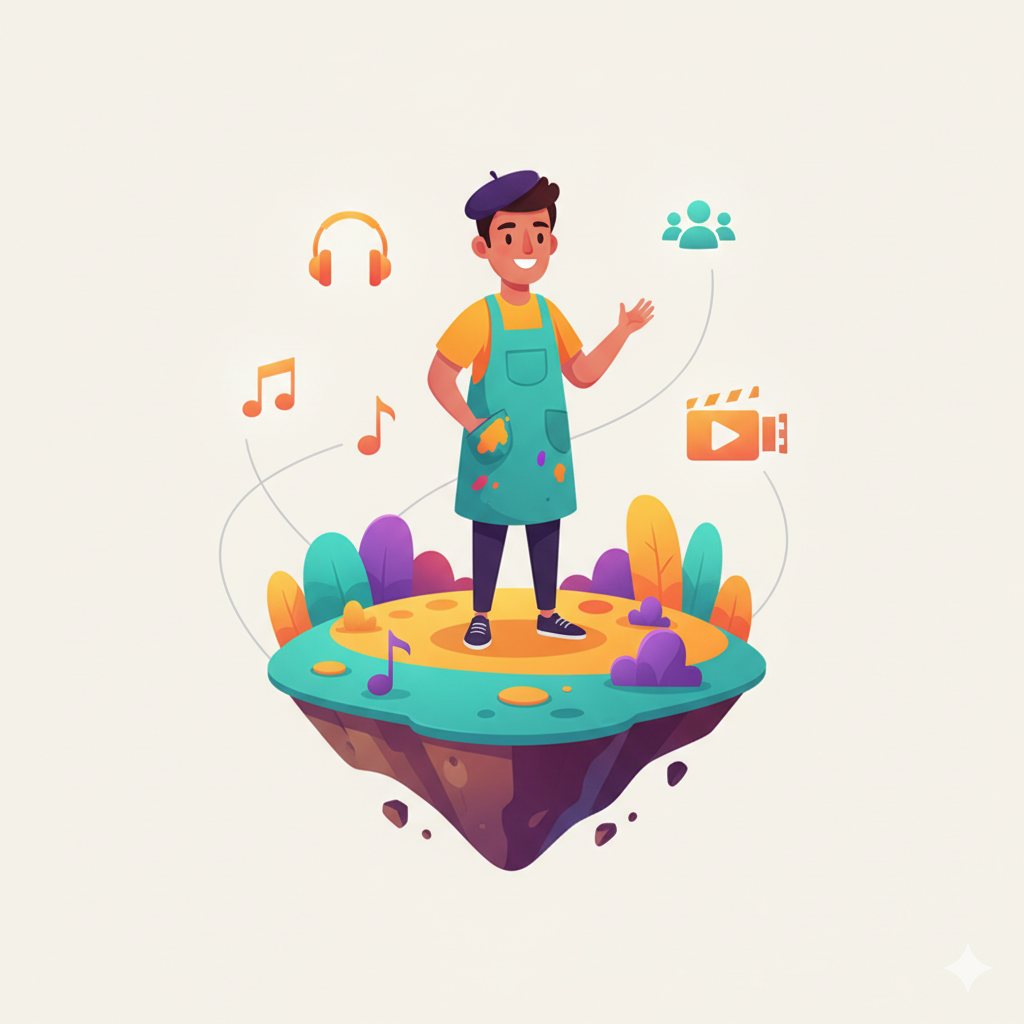 A cartoon illustration of an artist's digital sovereign space