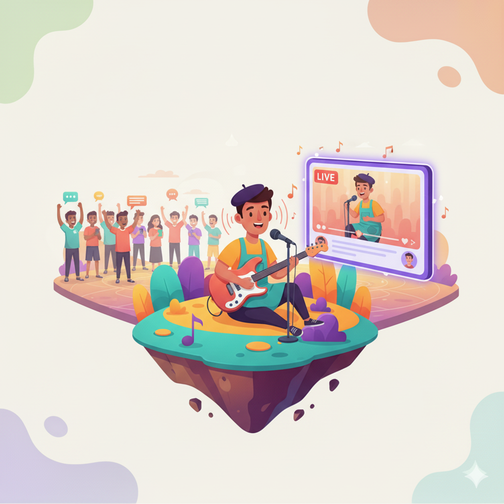 Illustration of an artist live streaming to their fans