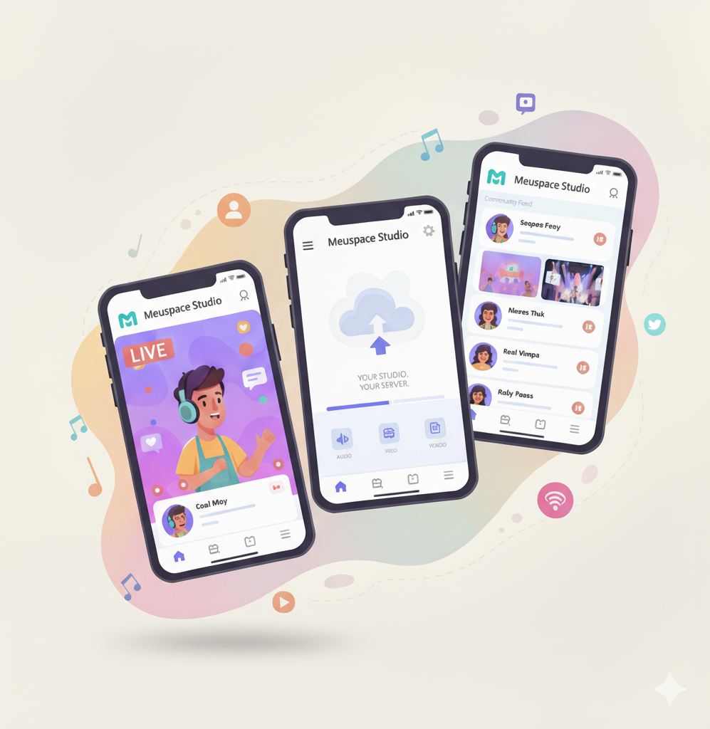 A mockup of the Meuspace Studio mobile app